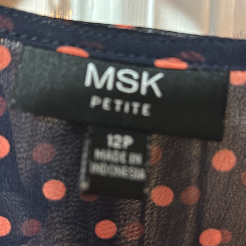 Navy blue with salmon colored polka dot dress - Picture 5 of 6